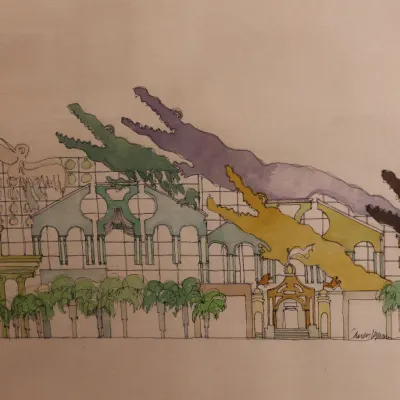 Charles Moore (1925–1993), “Wonderwall, New Orleans,” 1984, Signed Original Watercolor & Ink