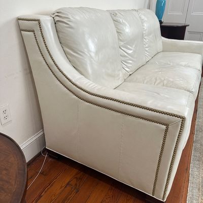Whittemore-Sherrill Genuine Leather Sofa – Ivory/Cream – Nailhead Trim – Made in USA