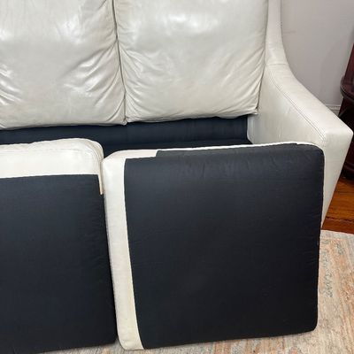 Whittemore-Sherrill Genuine Leather Sofa – Ivory/Cream – Nailhead Trim – Made in USA