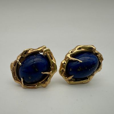 Vintage 14K Gold & Lapis Lazuli Sculptural Cufflinks