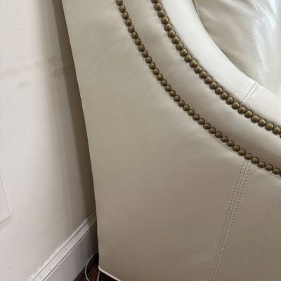 Whittemore-Sherrill Genuine Leather Sofa – Ivory/Cream – Nailhead Trim – Made in USA