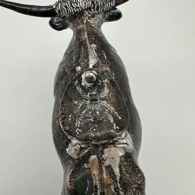 Sterling Silver Bull Figural Creamer with Hinged Lid & Red Eyes