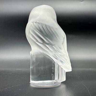 Lalique France Signed Frosted Clear Crystal Owl Figurine