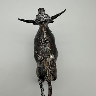 Sterling Silver Bull Figural Creamer with Hinged Lid & Red Eyes