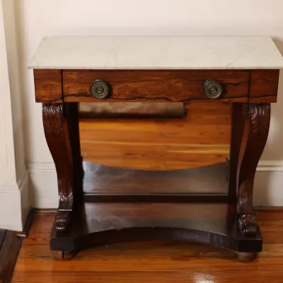 William IV Carved Rosewood Pier Table with Marble Top, circa 1825