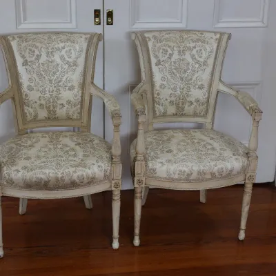 Pair of Louis XVI Style Painted Upholstered Armchairs