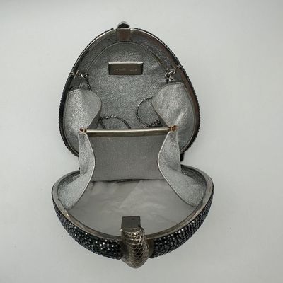 Judith Leiber Vintage Black Crystal Coiled Snake Minaudière Evening Bag