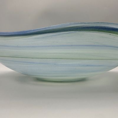 VIETRI Blue & Green Swirl Art Glass Bowl