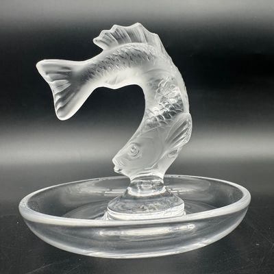 Lalique France Frosted Crystal Leaping Koi Fish Ring Dish – Signed