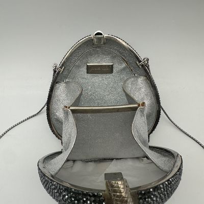 Judith Leiber Vintage Black Crystal Coiled Snake Minaudière Evening Bag