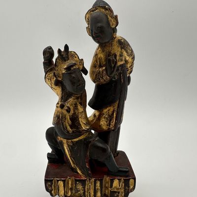 Chinese Carved Gilt & Polychrome Wood Figural Group