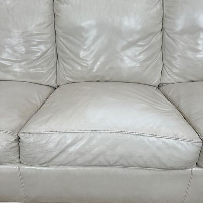 Whittemore-Sherrill Genuine Leather Sofa – Ivory/Cream – Nailhead Trim – Made in USA