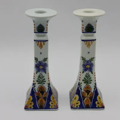 Polychrome Holland Keramiek Hand-Painted Candlesticks