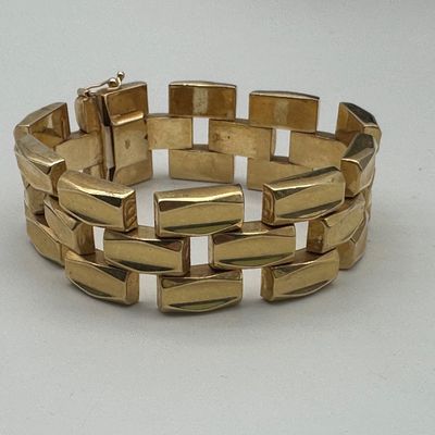 Italian 14K Gold Geometric Link Bracelet