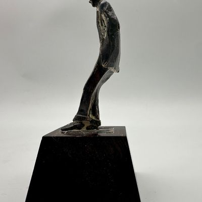 Modernist Leaning Man Figural Sculpture on Wood Base
