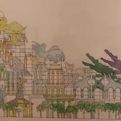 Charles Moore (1925–1993), “Wonderwall, New Orleans,” 1984, Signed Original Watercolor & Ink