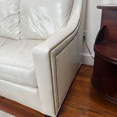 Whittemore-Sherrill Genuine Leather Sofa – Ivory/Cream – Nailhead Trim – Made in USA