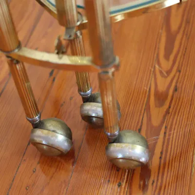 Vintage Brass & Glass Folding Gallery Bar Cart / Serving Trolley