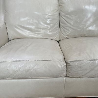 Whittemore-Sherrill Genuine Leather Sofa – Ivory/Cream – Nailhead Trim – Made in USA