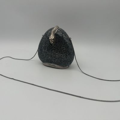 Judith Leiber Vintage Black Crystal Coiled Snake Minaudière Evening Bag
