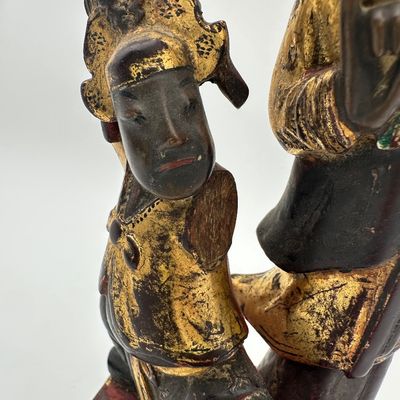 Chinese Carved Gilt & Polychrome Wood Figural Group