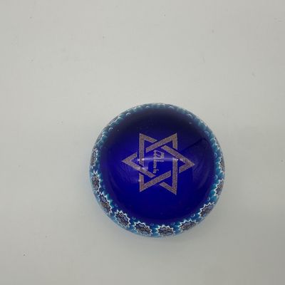 Signed Murano Millefiori Star of David Glass Paperweight