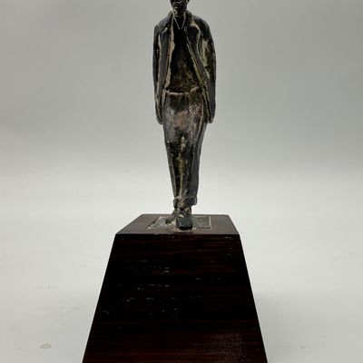 Modernist Leaning Man Figural Sculpture on Wood Base