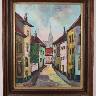 Ronald Ergo (Belgian, 1936–2024), “City Scene,” Signed Oil on Canvas