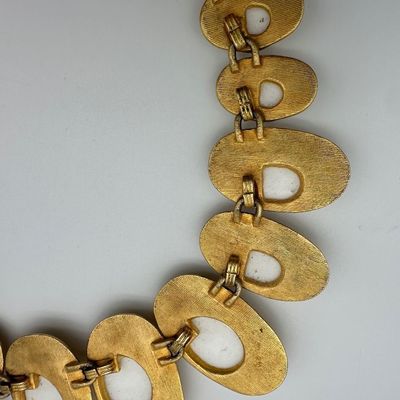 Vintage Les Bernard Gold-Tone White Cabochon Statement Necklace