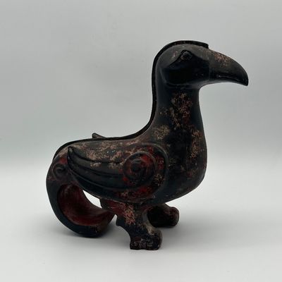 Chinese Carved Gilt & Painted Wood Bird Sculpture