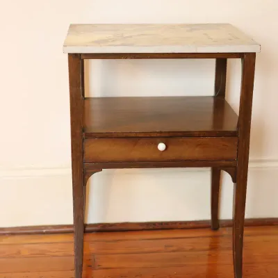 Vintage Wood Side Table with Decorative Top