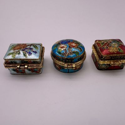 Set of 3 Vintage Cloisonné Enamel Floral Trinket Boxes