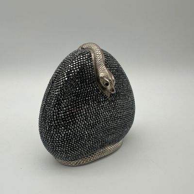 Judith Leiber Vintage Black Crystal Coiled Snake Minaudière Evening Bag