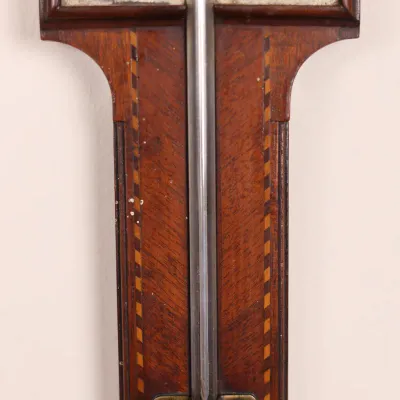 Antique English Mahogany Inlaid Mercury Stick Barometer