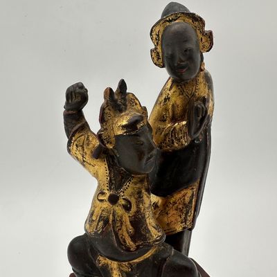 Chinese Carved Gilt & Polychrome Wood Figural Group