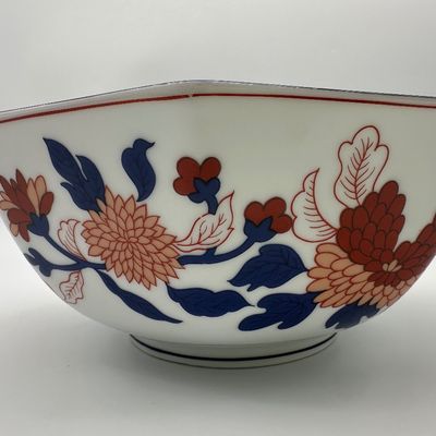 Vintage 1975 Fitz and Floyd Imari-Style Octagonal Porcelain Bowl