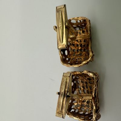 Vintage 14K Gold Brutalist Openwork Cufflinks