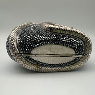 Judith Leiber Vintage Black Crystal Coiled Snake Minaudière Evening Bag