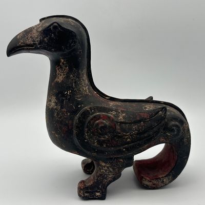 Chinese Carved Gilt & Painted Wood Bird Sculpture