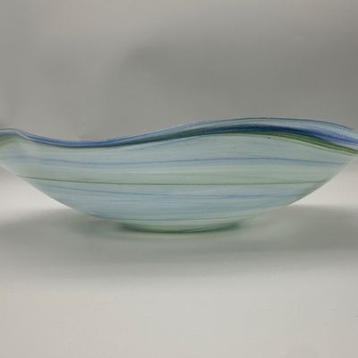 VIETRI Blue & Green Swirl Art Glass Bowl