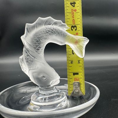 Lalique France Frosted Crystal Leaping Koi Fish Ring Dish – Signed
