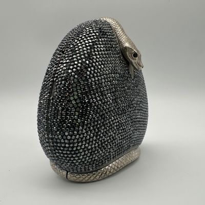 Judith Leiber Vintage Black Crystal Coiled Snake Minaudière Evening Bag