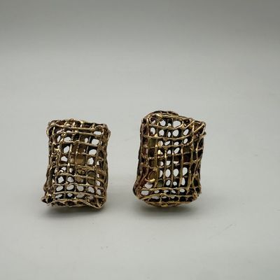 Vintage 14K Gold Brutalist Openwork Cufflinks