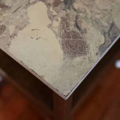 Vintage Wood Side Table with Decorative Top