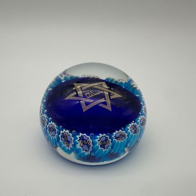 Signed Murano Millefiori Star of David Glass Paperweight