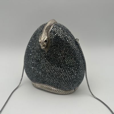 Judith Leiber Vintage Black Crystal Coiled Snake Minaudière Evening Bag