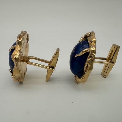 Vintage 14K Gold & Lapis Lazuli Sculptural Cufflinks