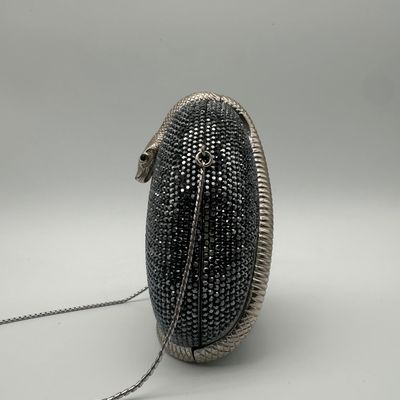 Judith Leiber Vintage Black Crystal Coiled Snake Minaudière Evening Bag