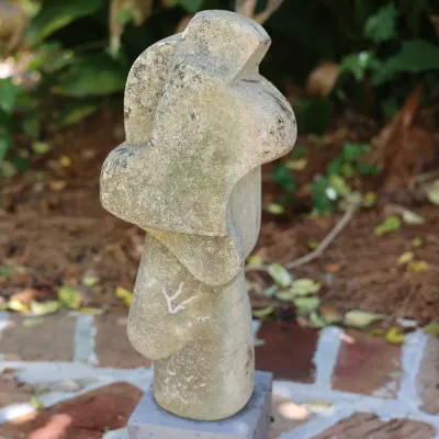 Mid-Century Modern Abstract Figural Stone Sculpture on Stone Base