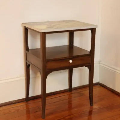 Vintage Wood Side Table with Decorative Top
